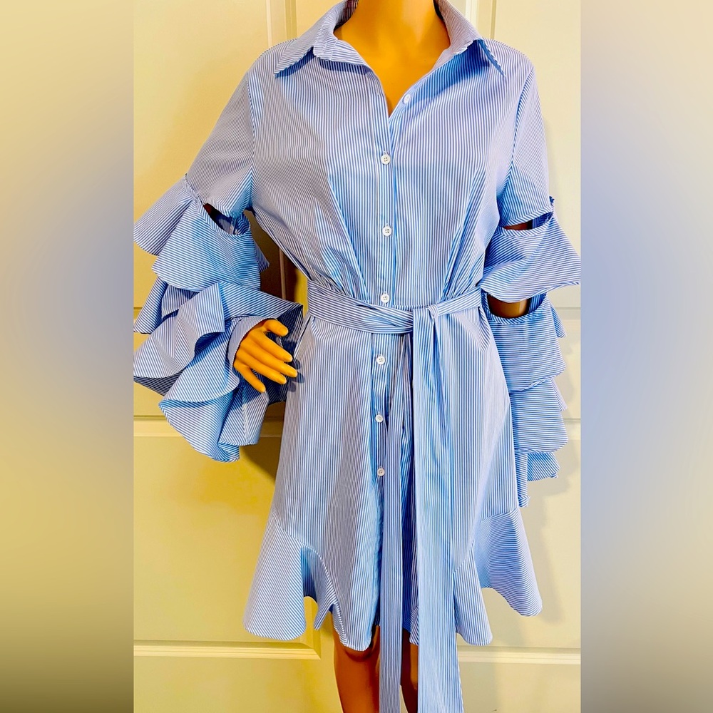 New Akira CUT OUT STRIPE POPLIN SHIRT DRESS - Picture 11 of 15